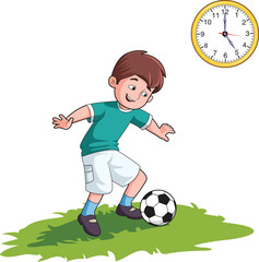 Cute boy playing football illustration