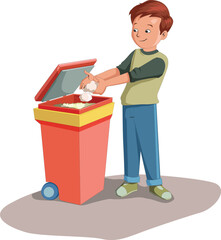 Cute boy throwing garbage in the dustbin