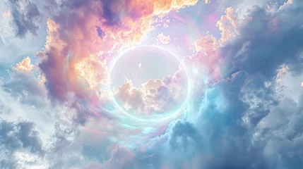 Foto op Canvas Luminous Ethereal Halo. Heavenly Arch. The Radiant Gateway in the Skies. Celestial Spectral Ring © Immersive Dimension