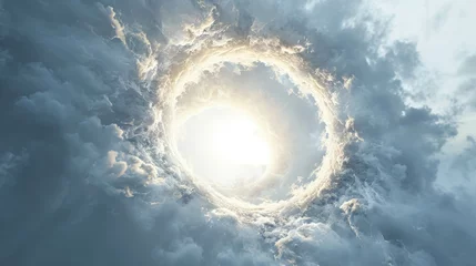 Foto op Canvas Ethereal Halo In Clouds. Woven from the Fabric of Clouds. Celestial Spectral Ring. Storm Concept © Immersive Dimension