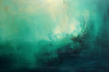 Abstract acrylic painting in emerald tone for background. Generative AI image.