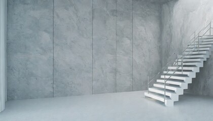 abstract empty modern concrete room with wall and stairs 3d rendering