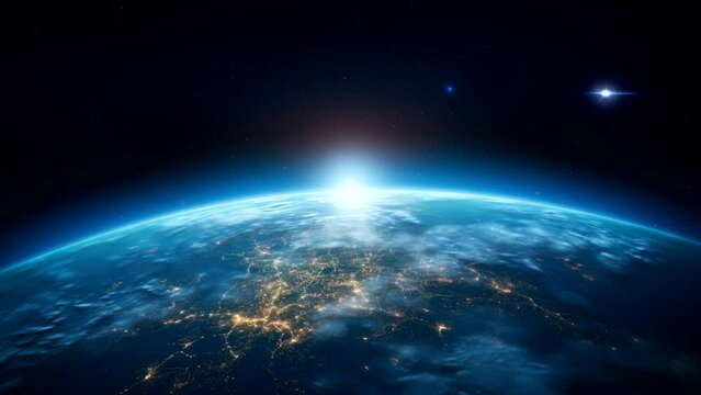 Earth view from space with falling stars video  looping animation background