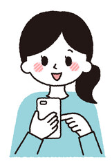 スマホを操作する女性のイラスト。