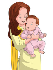 Cute mother and daughter smiling