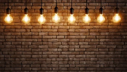 Keuken spatwand met foto shining light bulbs on dark brick wall 3d rendering © Debbie