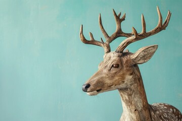 Deer carved in wood. AI generative art