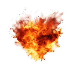 Explosive burst of fire and flames isolated on transparent background. PNG file, cut out