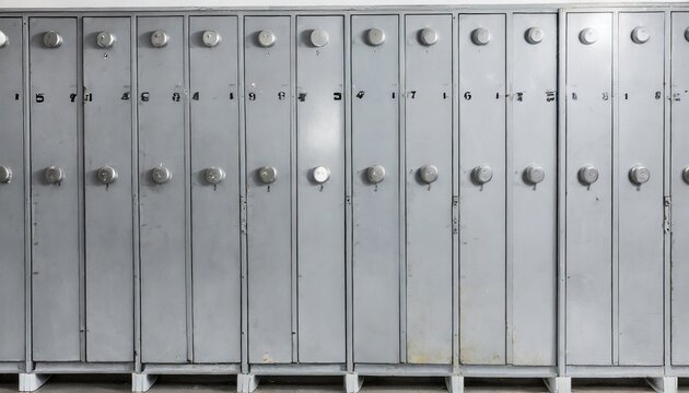 front view of old grey metal locker used in gyms or pool grunge gray metal lockers used in gyms or pool school or gym changing room metal cabinets with lock grey storage furniture with closed doors