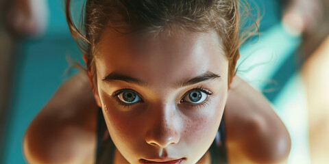 Portrait of a young female athlete, cropped image. Professional sports gymnast, rhythmic gymnastics, sports clothes for training.