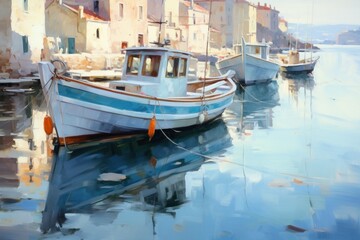 Fototapeta premium picture fishing boats in the harbor ,draw