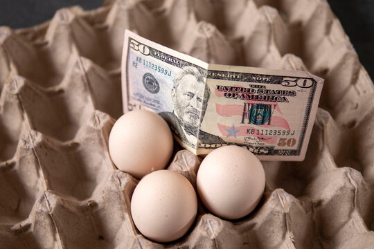 There are eggs in the egg carton and 100 dollars on it, implying an increase in egg prices,