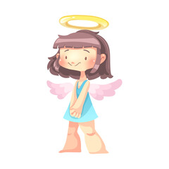 Cute angel girl smiling. Vector illustration