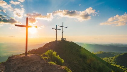 Obraz premium three crosses on the top of the mountain