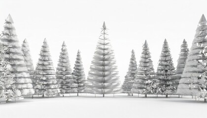 silver colored merry christmas tree forest on white 3d rendering