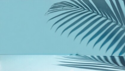 Fototapeta na wymiar blurred shadow from palm leaves on the blue wall minimal abstract background for product presentation spring and summer