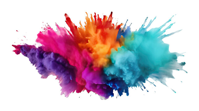 Powder explosion with a variety of colors splash isolated on transparent background. PNG file, cut out