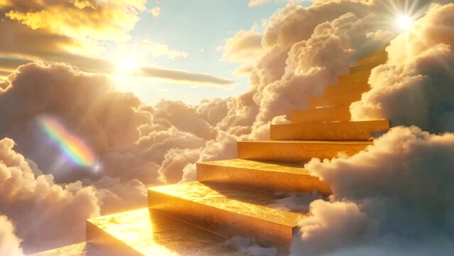 gold stairs step on cloud Seamless Looping 4 K Virtual Video Animation Background