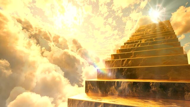 gold stairs step on cloud Seamless Looping 4 K Virtual Video Animation Background