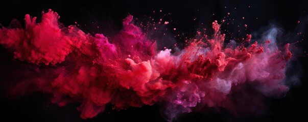 Explosion of ruby colored powder on black background - obrazy, fototapety, plakaty