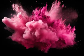 Foto op Plexiglas Explosion of pink colored powder on black background © Lenhard