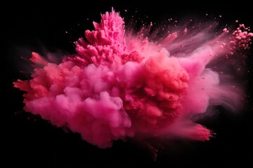 Fototapeta na wymiar Explosion of pink colored powder on black background