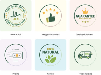 Fototapeta premium Halal Food Icons Set, Quality, Nature, Guarantee, Price icons set, Halal certified label for food product