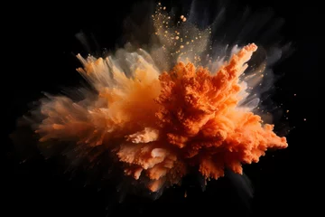 Foto op Plexiglas Explosion of peach orange colored powder on black background © Lenhard