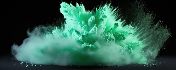 Explosion of mint colored powder on black background
