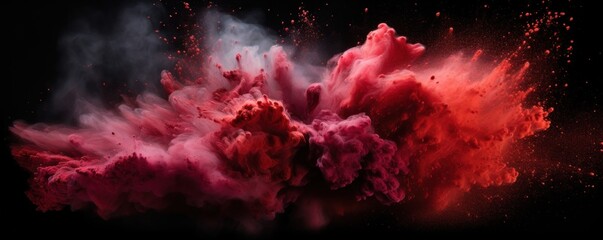 Explosion of maroon colored powder on black background