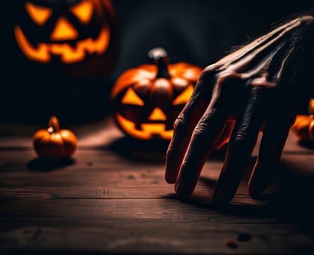 mano y calabazas de Halloween