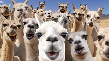 A Herd Of Smiling Llamas, - obrazy, fototapety, plakaty