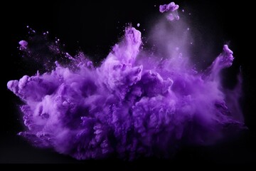 Explosion of lavender colored powder on black background - obrazy, fototapety, plakaty