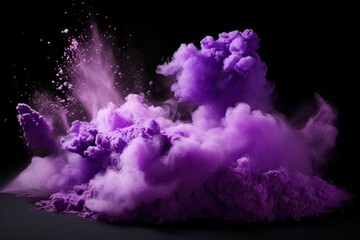 Fototapeta na wymiar Explosion of lavender colored powder on black background
