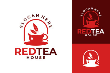 Tea House Red Cafe Restaurant Logo Design - obrazy, fototapety, plakaty