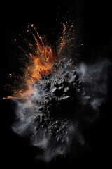 Explosion of black colored powder on black background