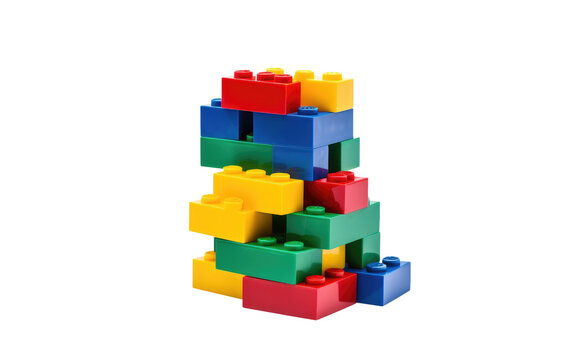 A Close-Up View of Real Stack of Lego Blocks Isolated on Transparent Background PNG.