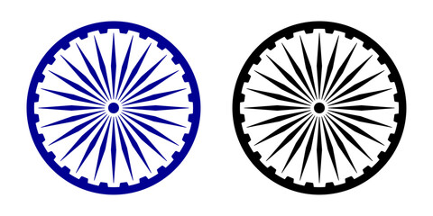 Ashoka chakra in blue and black color with shadows and accurate lines. Indian flag Ashoka chakra wheel in flat style. Vector illustration - Powered by Adobe