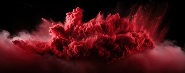 Explosion of crimson red colored powder on black background