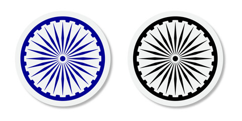 Ashoka chakra in blue and black color with shadows and accurate lines. Indian Ashoka chakra wheel with shadow. Vector illustration