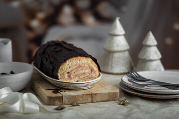 bûche roulée gâteau de Noël génoise crème de marron chocolat fait maison