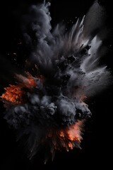 Explosion of black colored powder on black background