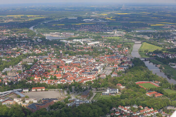 Fototapeta na wymiar Luftbild von Minden in Westfahlen an der Weser in Deutschland