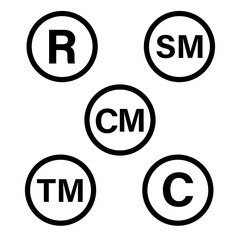 Copyright Icon Registered, Trademark, Service mask Icon. c, r, tm, sm vector mark. intellectual property protection rights with patent registration trademark symbol. copyright service mask vector	
