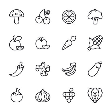 Set of Fruits and vegetables icon for web app simple line design