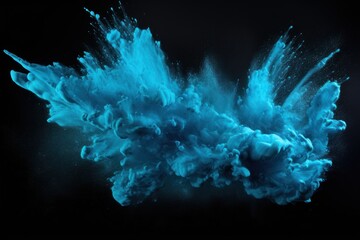 Explosion of aqua blue colored powder on black background