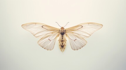  a large white butterfly sitting on top of a white wall next to a black and brown butterfly on top of a white wall.
