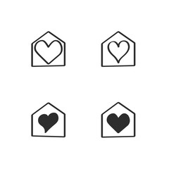 Stay Home Icon Set - Hand-Drawn COVID-19 Themed Elements - Heart in home house Vector Illustration PNG Transparent Isolated