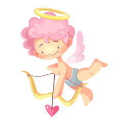Curly cupid with bow and arrow. Vector Illustration
