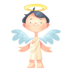 Cute angel stands with open arms. Vector Illustration